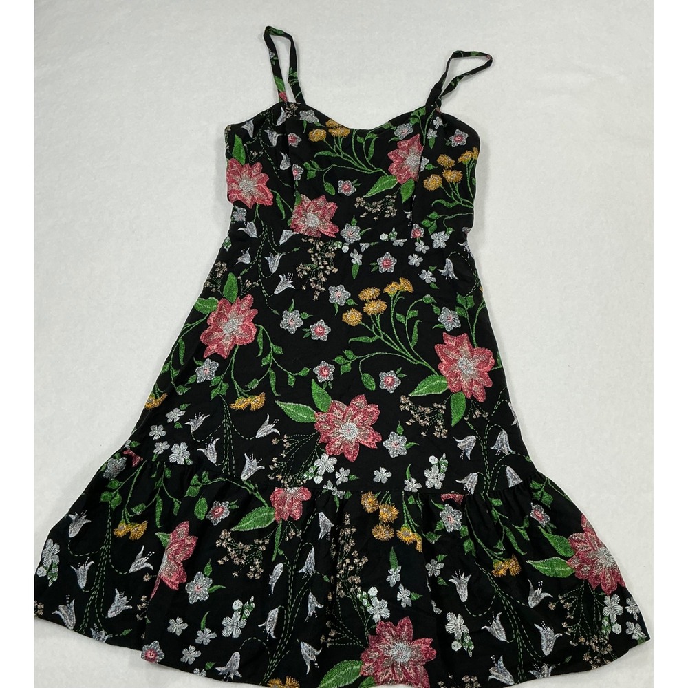 Old Navy Floral Smocked Midi Dress Black Pink Yellow Rayon Size M 1166